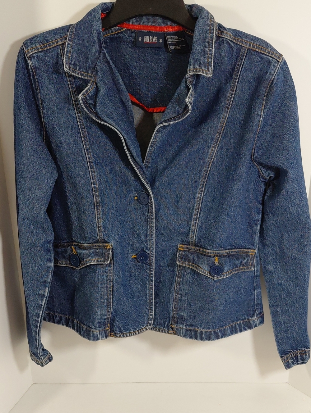 Bill Blass Women's Blue 100% Cotton Denim Blazer Jacket W/ 2 Front Buttons Large